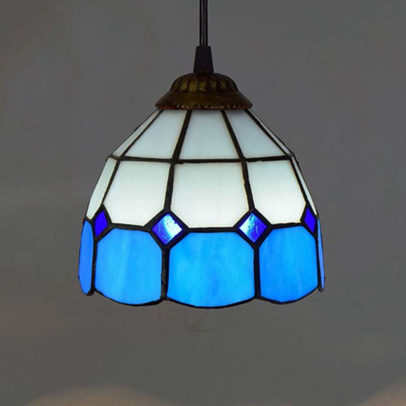 Suspension en Vitrail Bleu et Blanc Style Tiffany