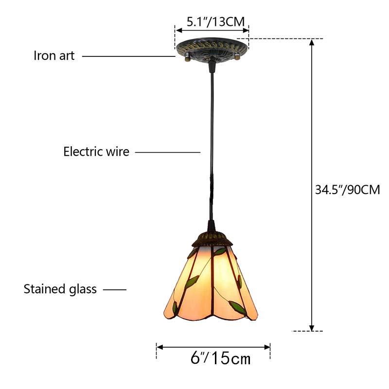Suspension Tiffany en Vitrail à Feuilles Vertes