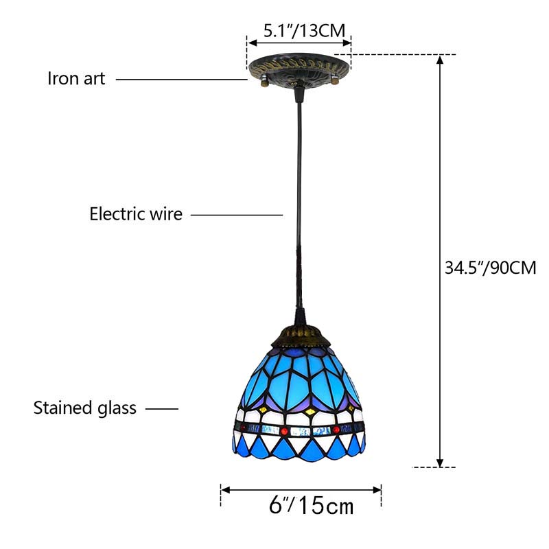 Suspension en Verre Teinté Tiffany Bleu