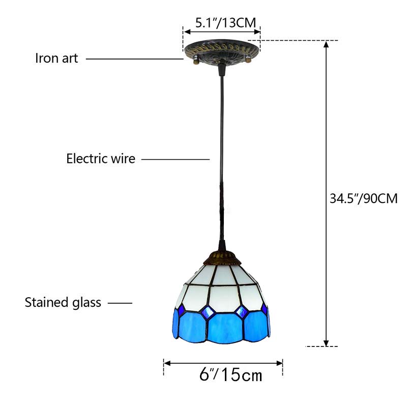 Suspension en Vitrail Bleu et Blanc Style Tiffany