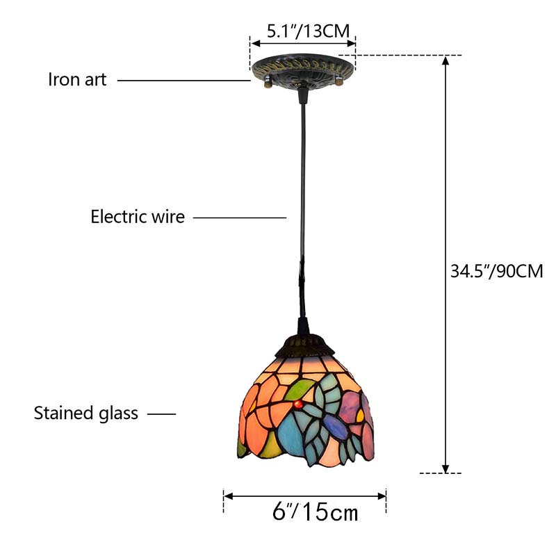 Suspension Art Nouveau en Vitrail Papillon Multicolore