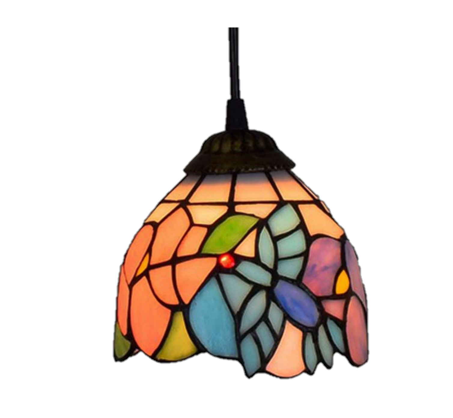 Suspension Art Nouveau en Vitrail Papillon Multicolore Image