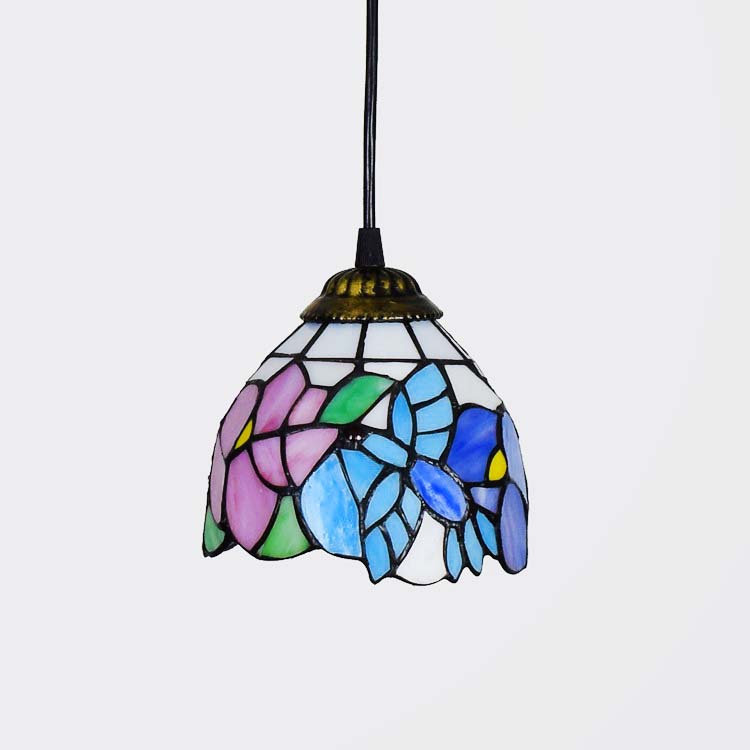 Suspension Art Nouveau en Vitrail Papillon Multicolore