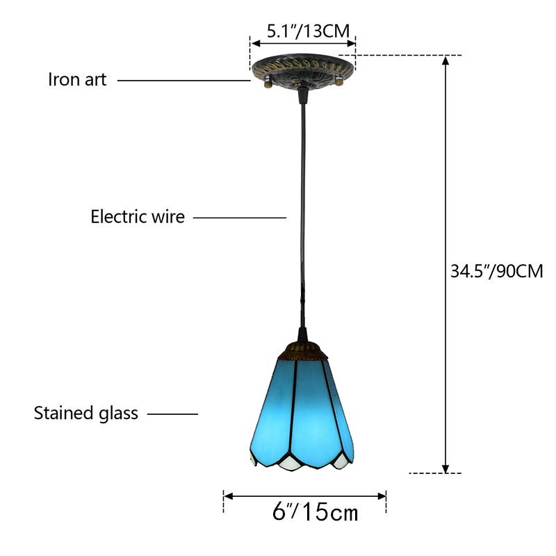 Suspension Style Tiffany en Verre Bleu Facetté