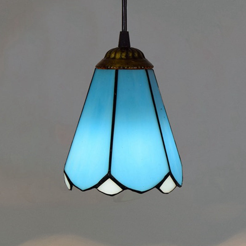 Suspension Style Tiffany en Verre Bleu Facetté