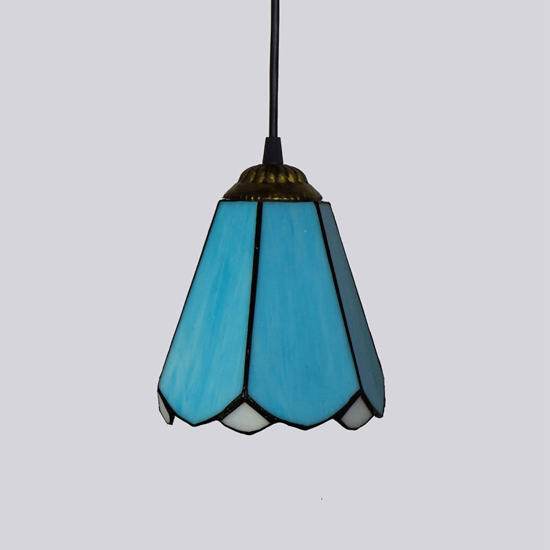 Suspension Style Tiffany en Verre Bleu Facetté