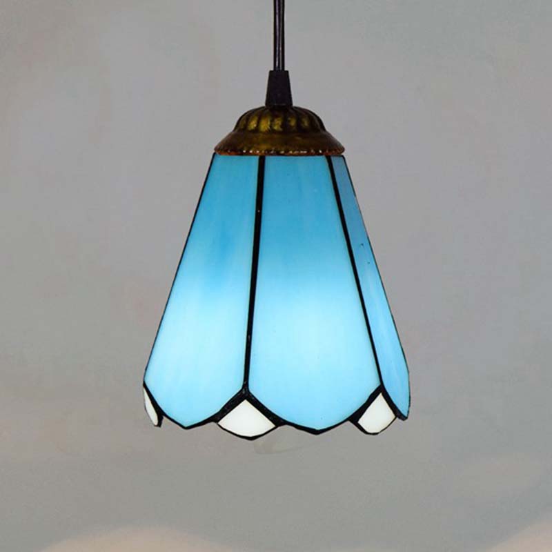 Suspension Style Tiffany en Verre Bleu Facetté