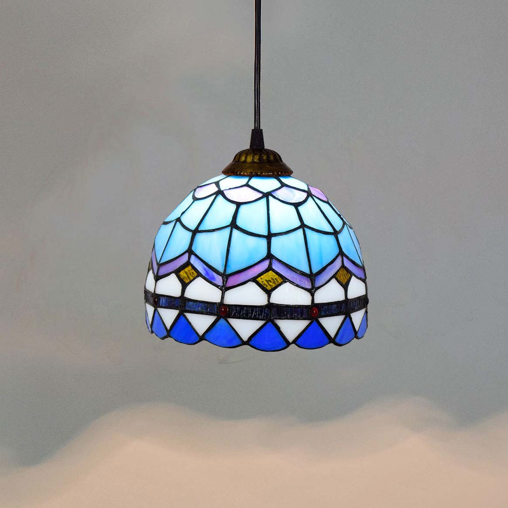Suspension en Vitrail Tiffany Bleu Forme Cloche