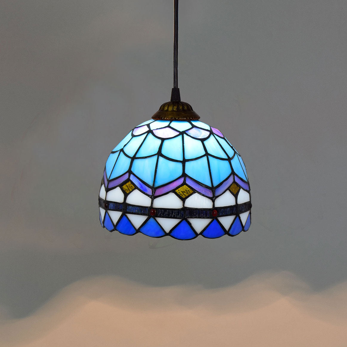 Suspension en Vitrail Tiffany Bleu Forme Cloche