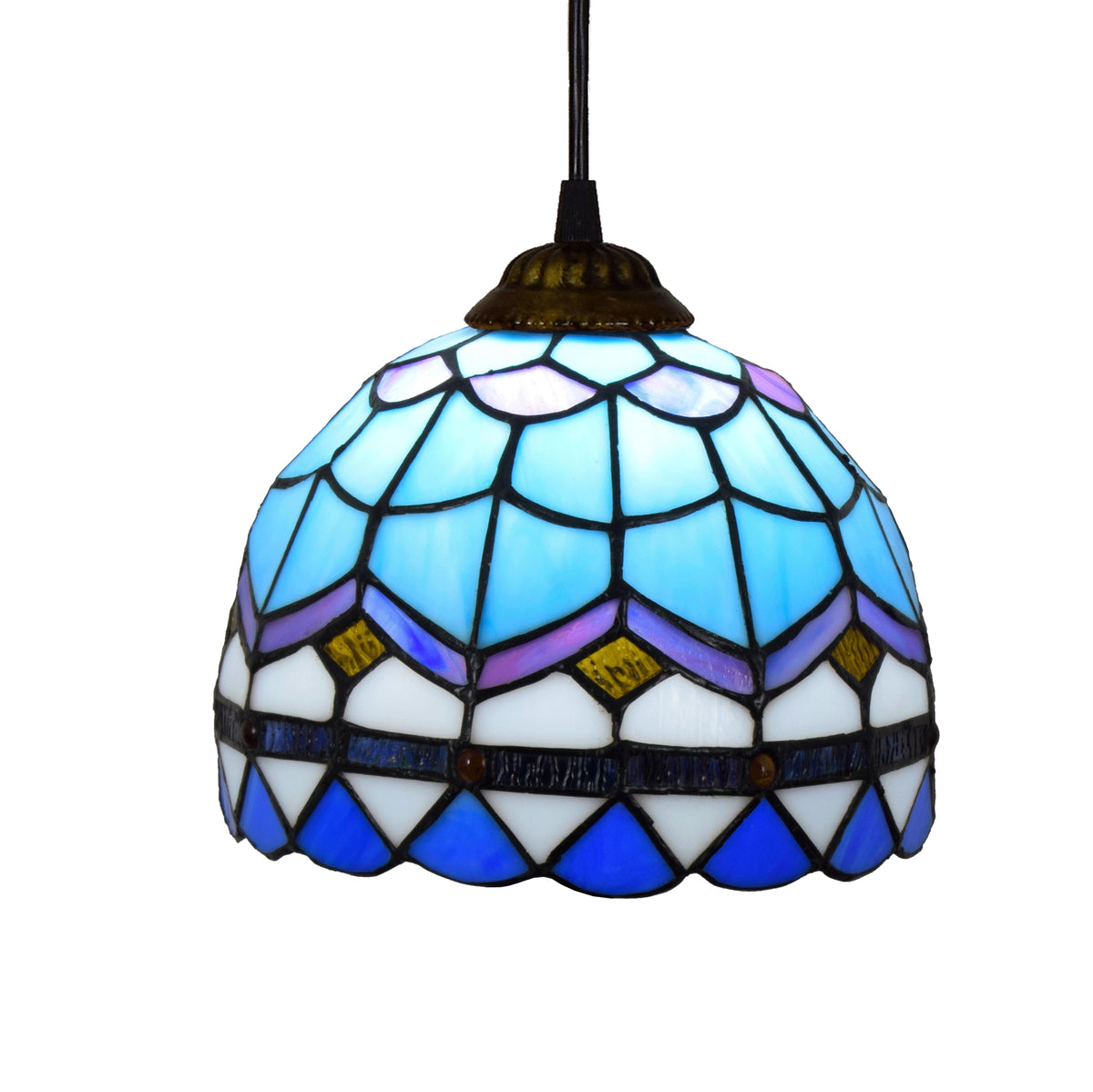Suspension en Vitrail Tiffany Bleu Forme Cloche