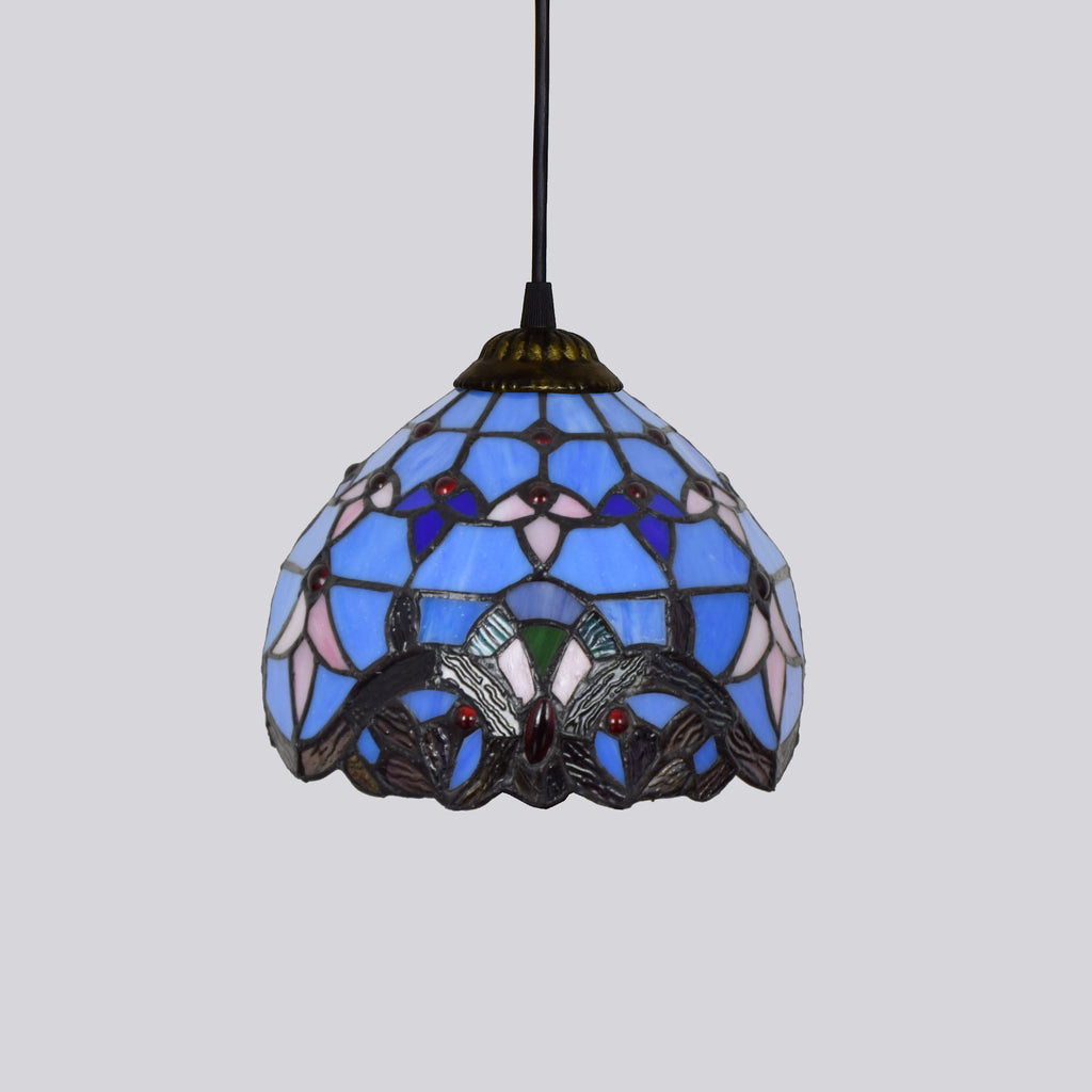 Luminaire Suspendu en Verre Teinté Style Tiffany Bleu