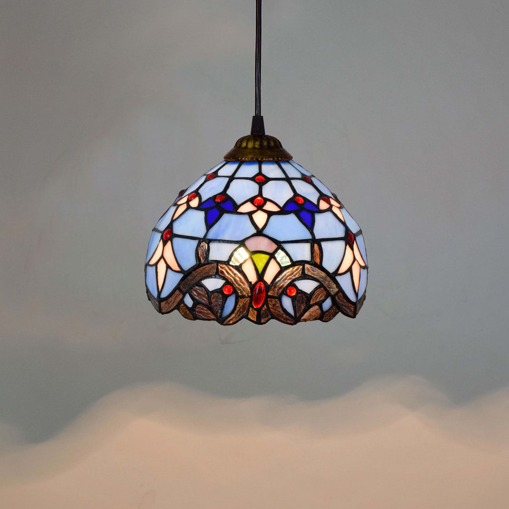 Luminaire Suspendu en Verre Teinté Style Tiffany Bleu