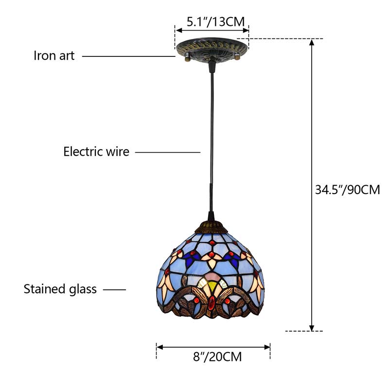 Luminaire Suspendu en Verre Teinté Style Tiffany Bleu