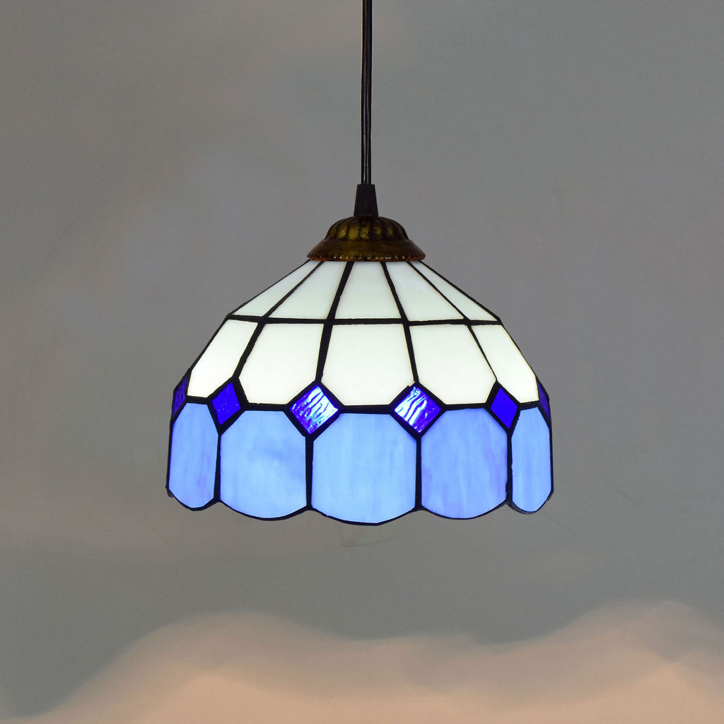 Suspension Tiffany Bleue et Blanche à Bord Ondulé