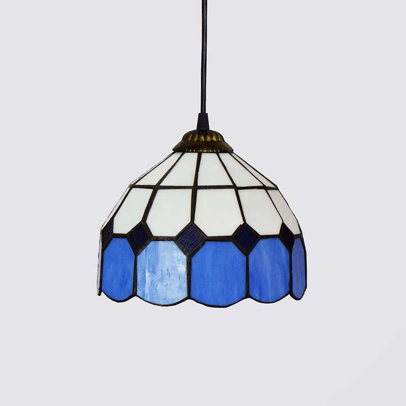 Suspension Tiffany Bleue et Blanche à Bord Ondulé