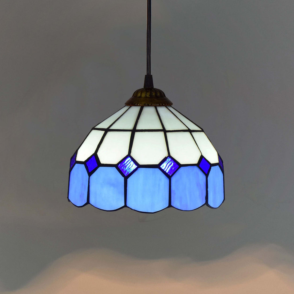 Suspension Tiffany Bleue et Blanche à Bord Ondulé