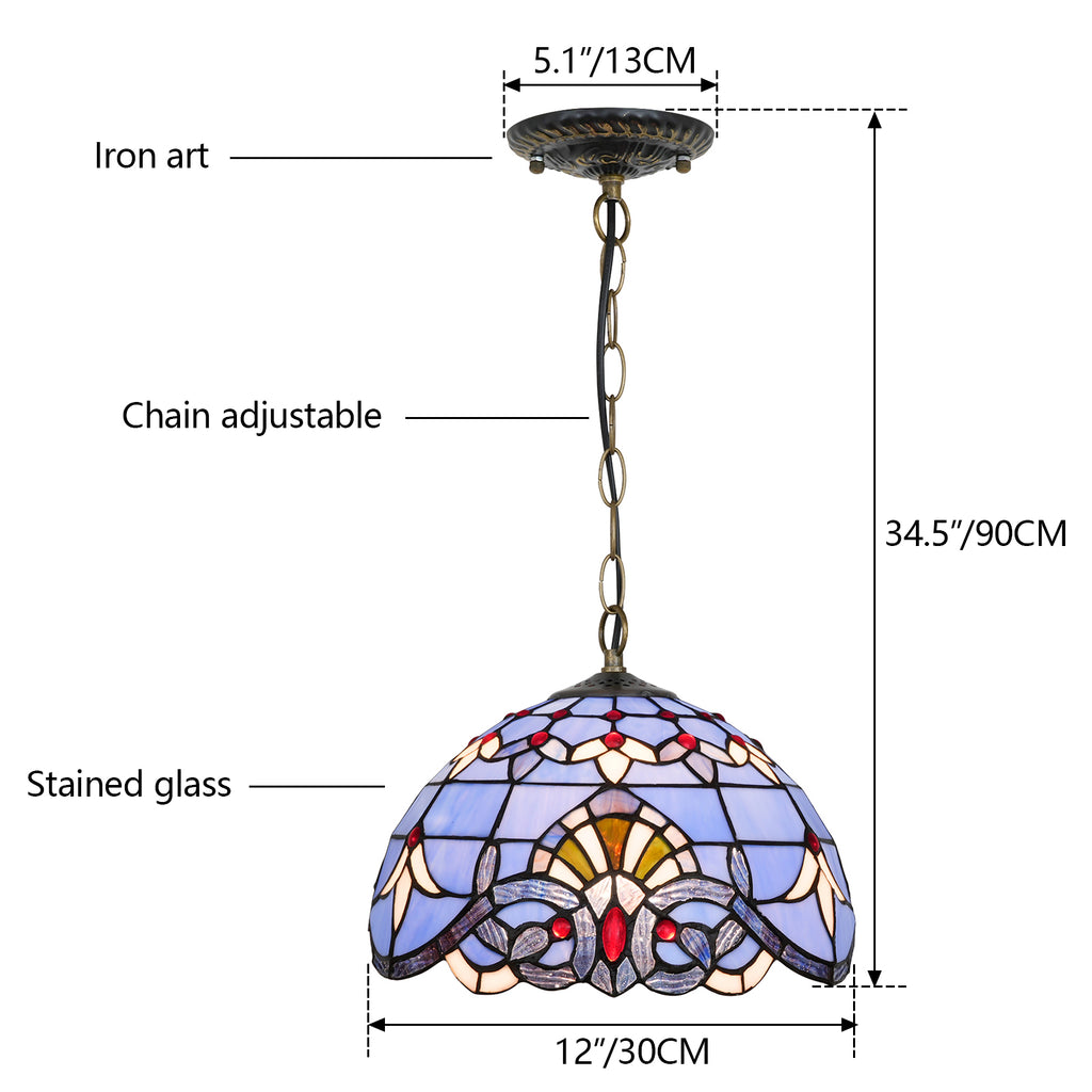 Suspension en Verre Teinté Tiffany Bleu et Rouge