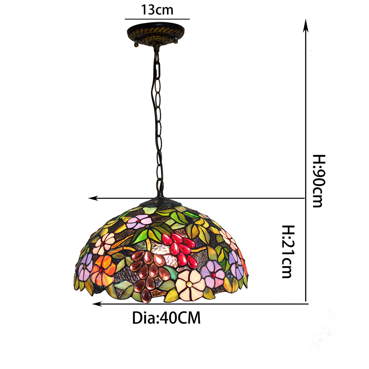 Suspension en Vitrail Style Tiffany Fleurs et Grappes