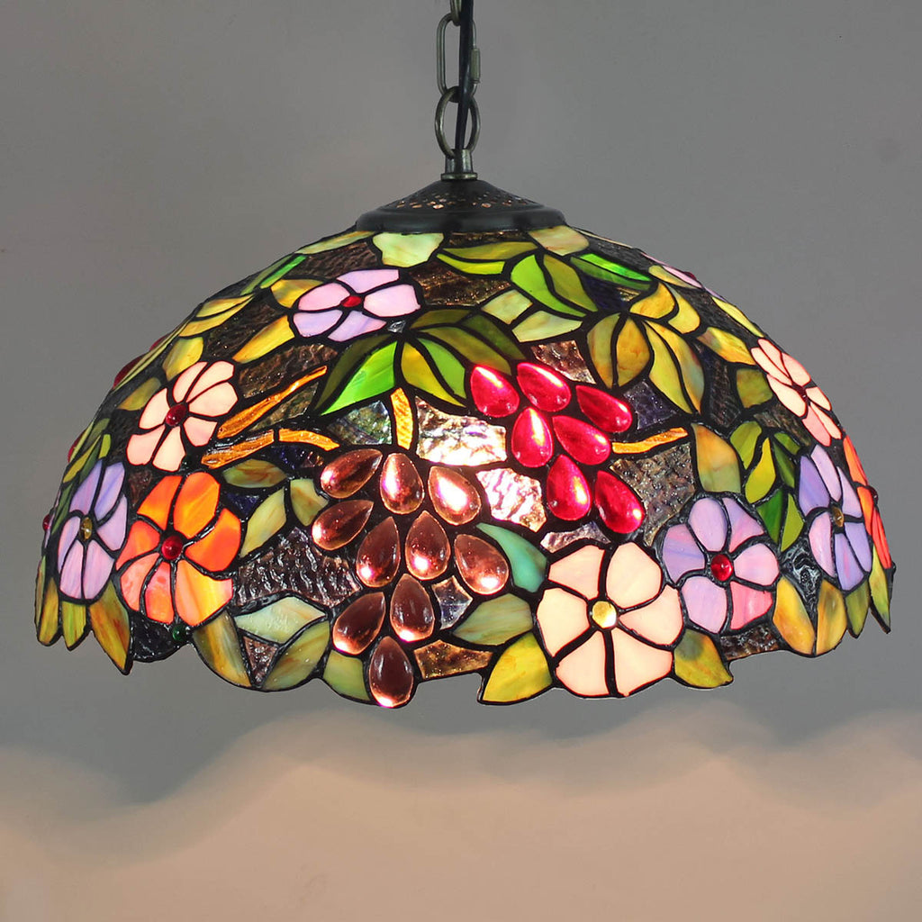 Suspension en Vitrail Style Tiffany Fleurs et Grappes