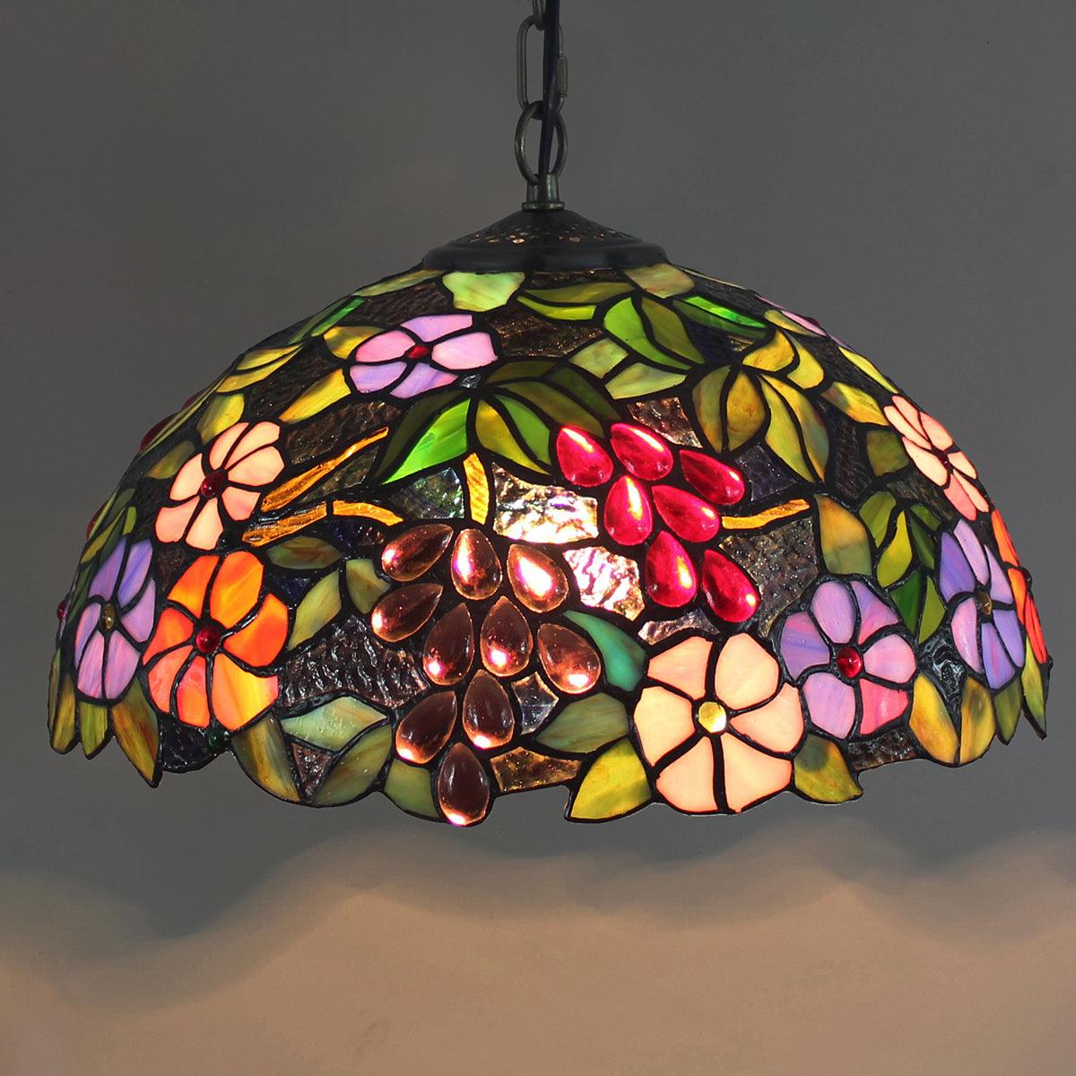 Suspension en Vitrail Style Tiffany Fleurs et Grappes