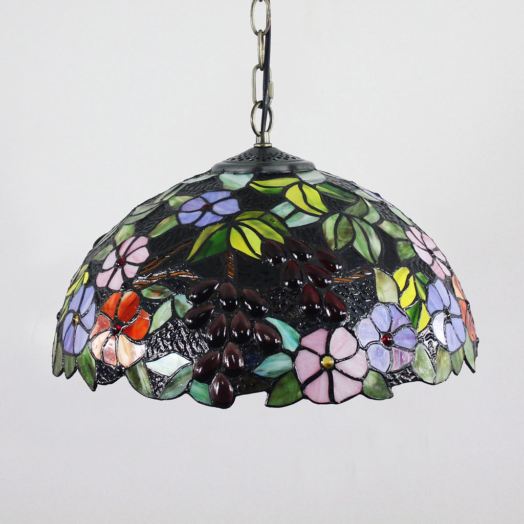 Suspension en Vitrail Style Tiffany Fleurs et Grappes