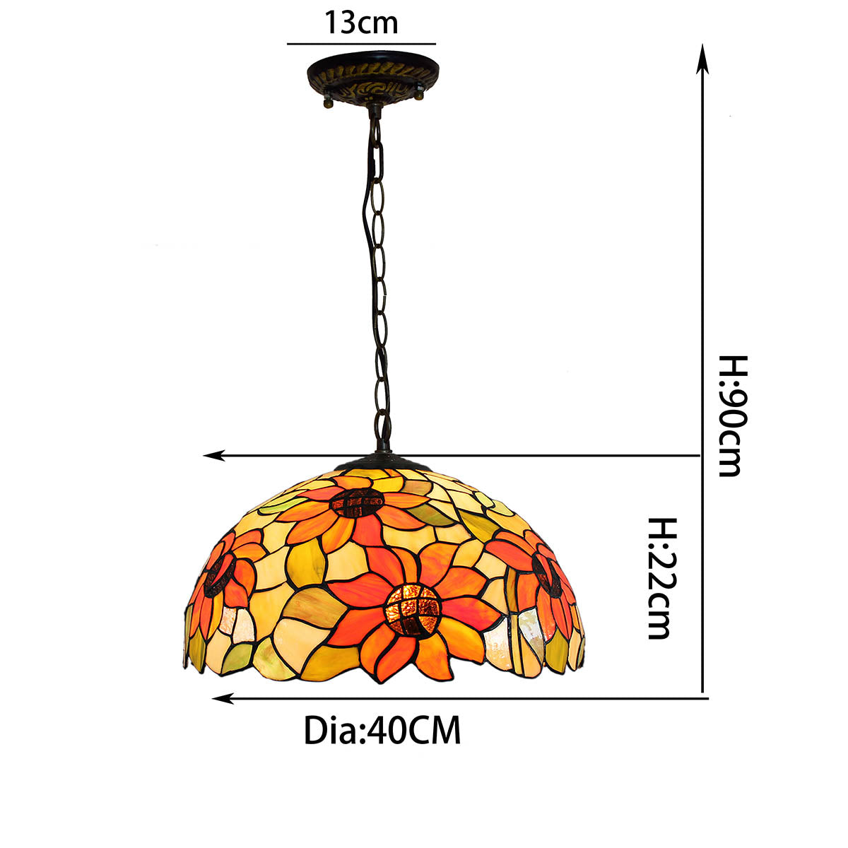 Suspension Tiffany en Verre Teinté aux Tournesols