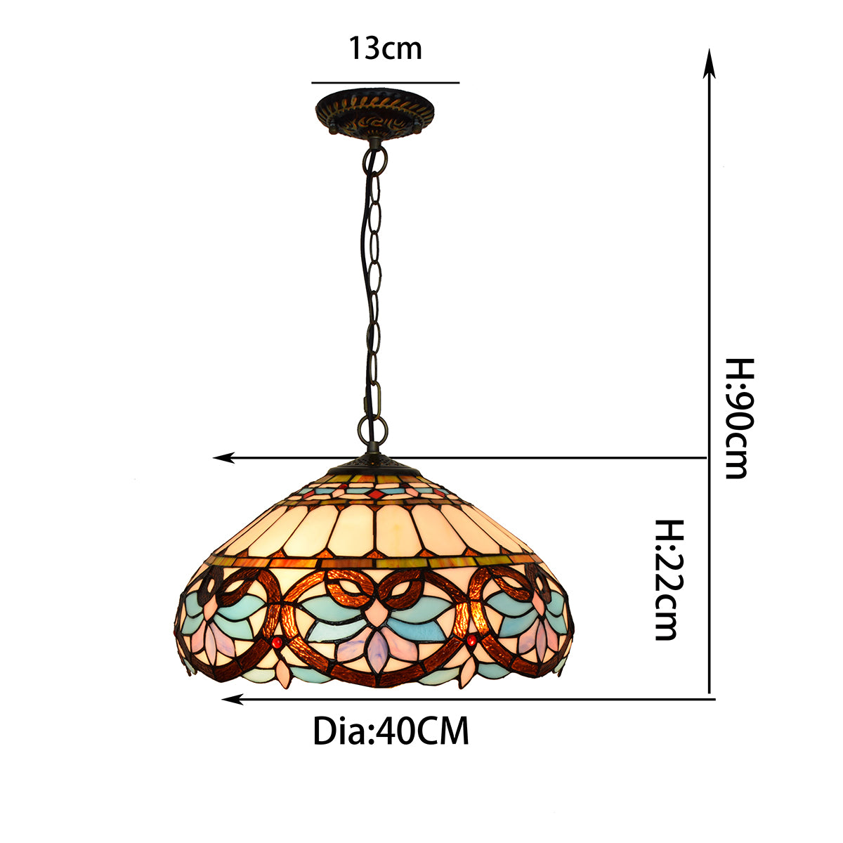 Suspension Tiffany en Vitrail Bleu et Rose Floral