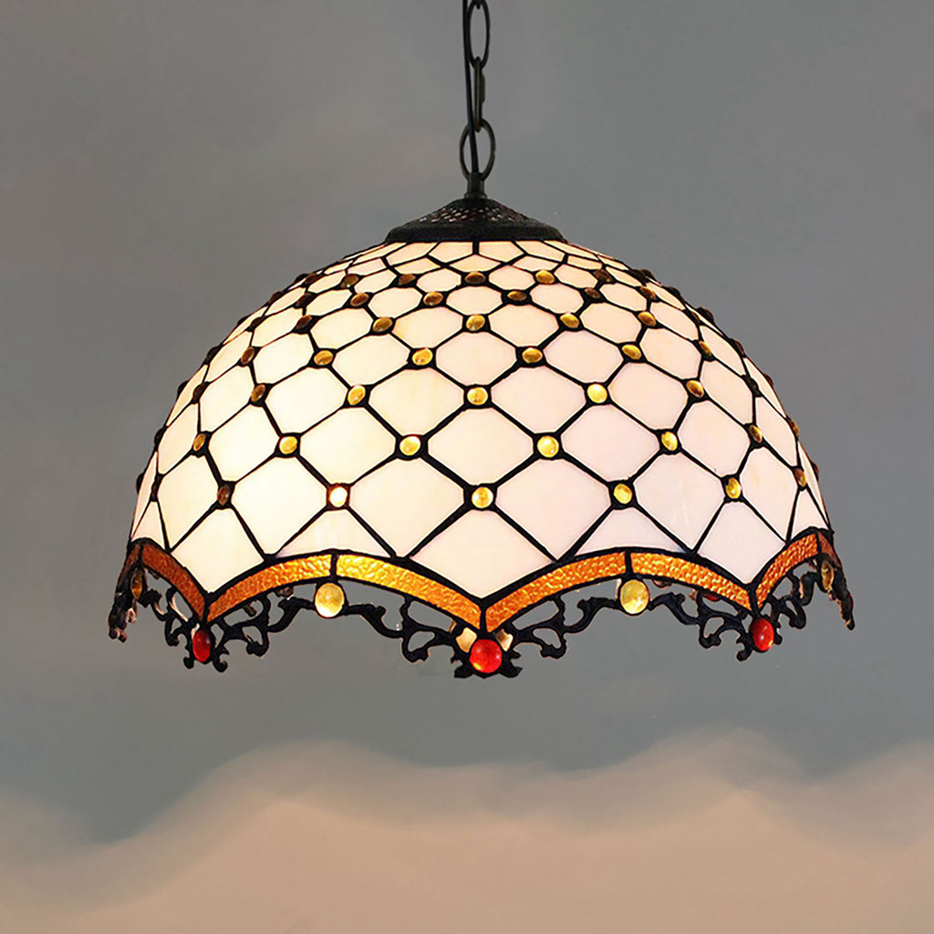 Suspension Style Tiffany en Vitrail Crème Ambre