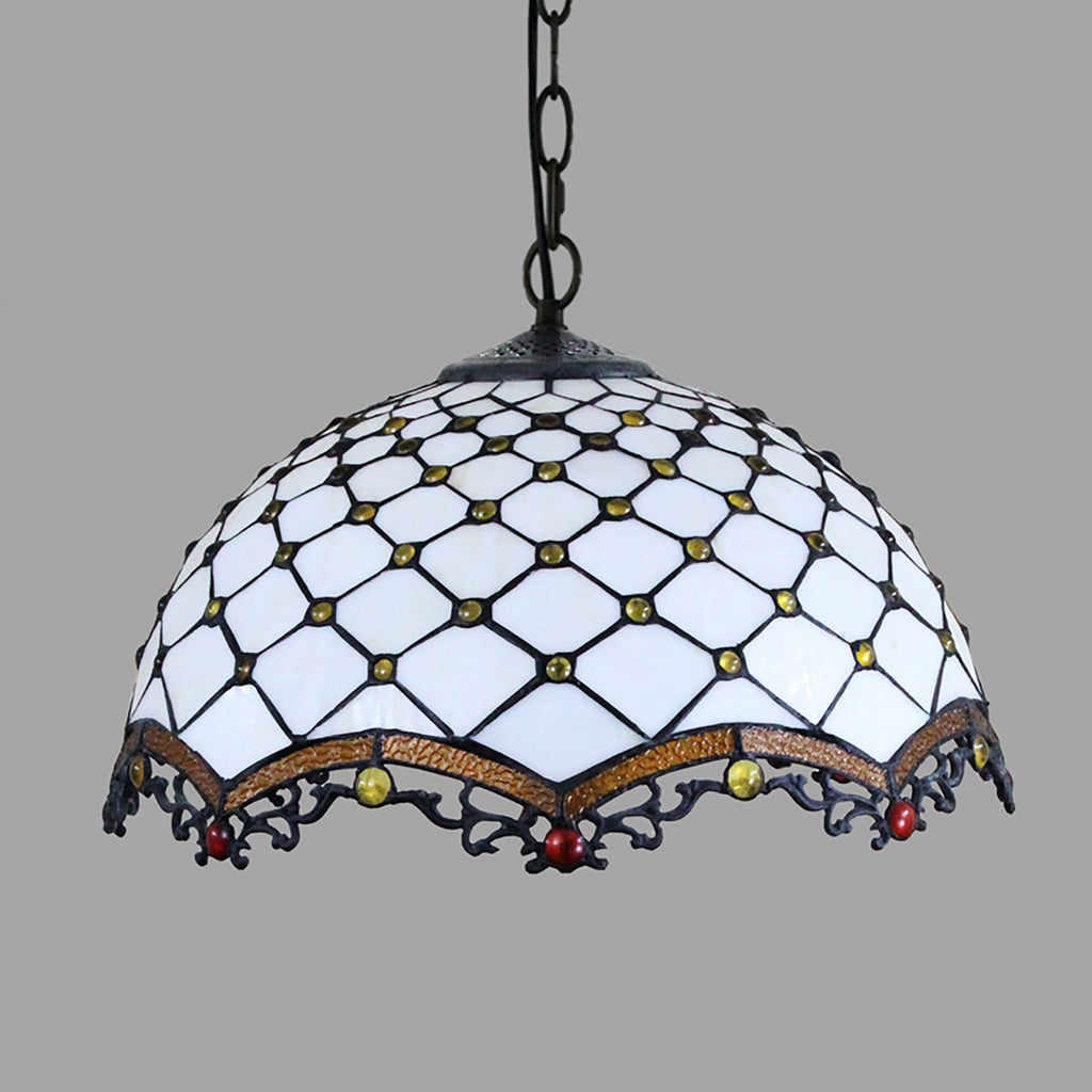 Suspension Style Tiffany en Vitrail Crème Ambre