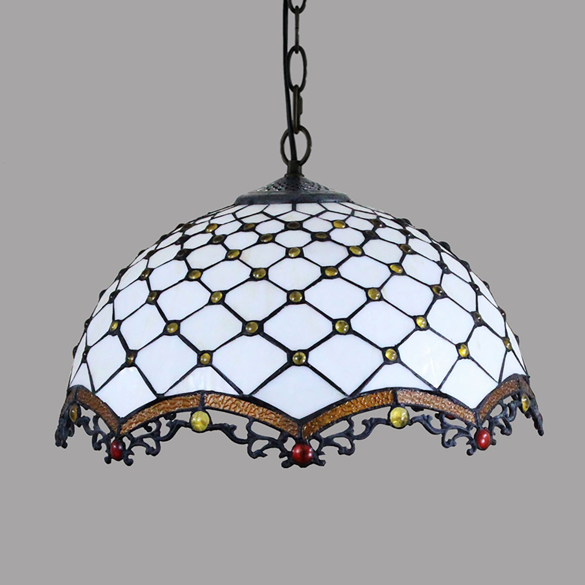 Suspension Style Tiffany en Vitrail Crème Ambre
