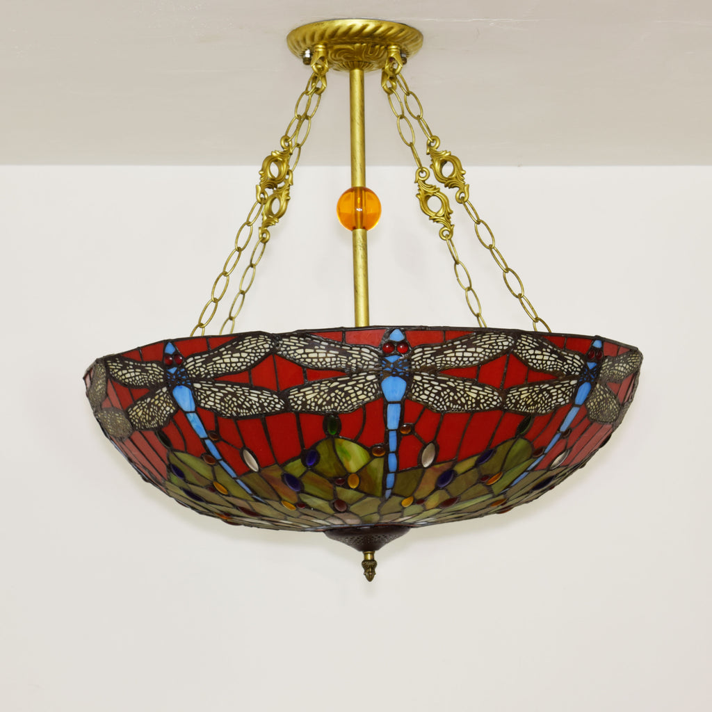 Suspension Tiffany en Vitrail Libellules Rouge et Bleu