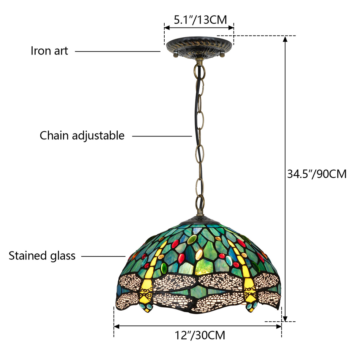 Suspension en Verre Teinté Tiffany à Libellules