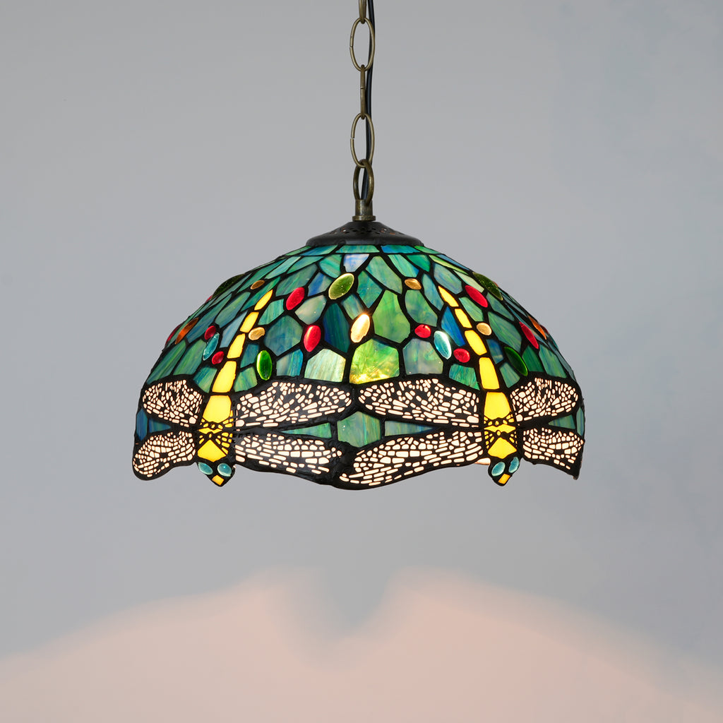 Suspension en Verre Teinté Tiffany à Libellules