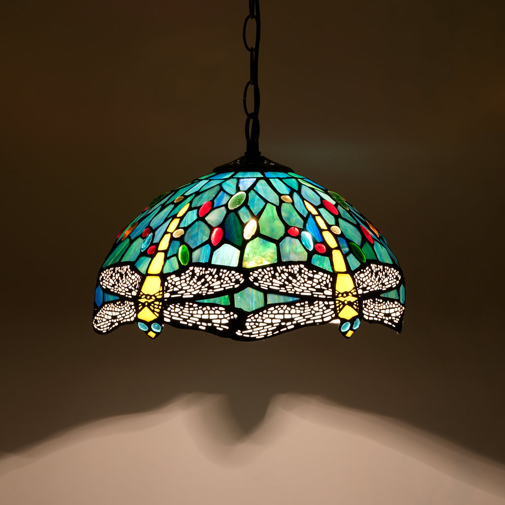 Suspension en Verre Teinté Tiffany à Libellules