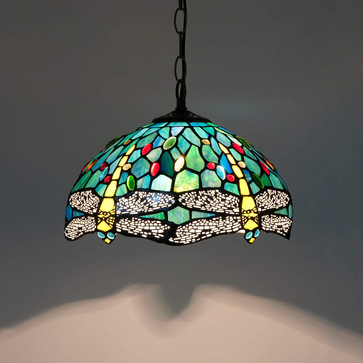 Suspension en Verre Teinté Tiffany à Libellules