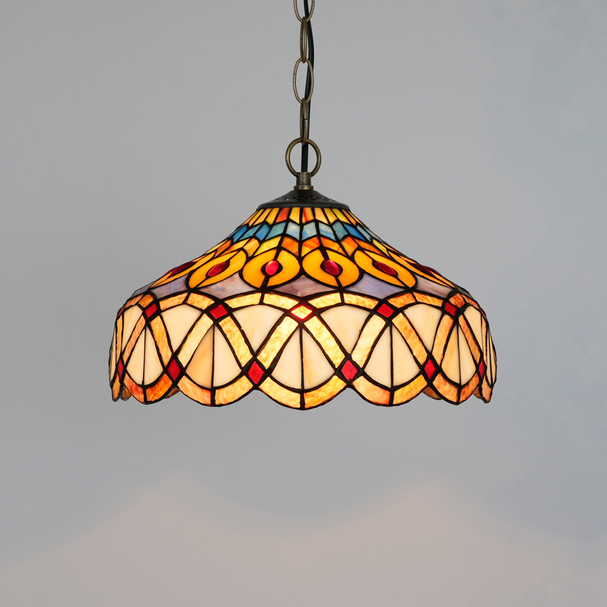 Suspension Style Tiffany en Verre Teinté Multicolore
