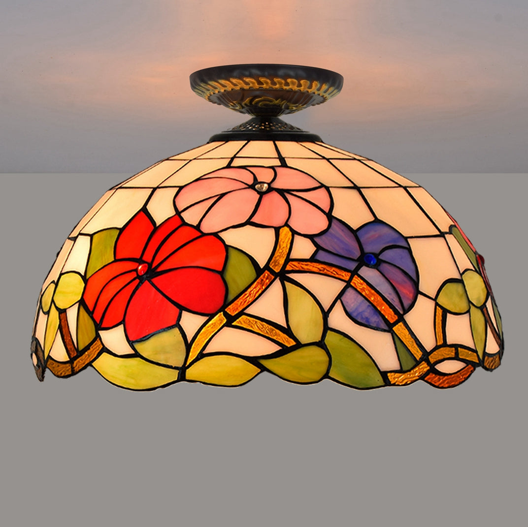 Plafonnier en Verre Teinté Floral Style Tiffany