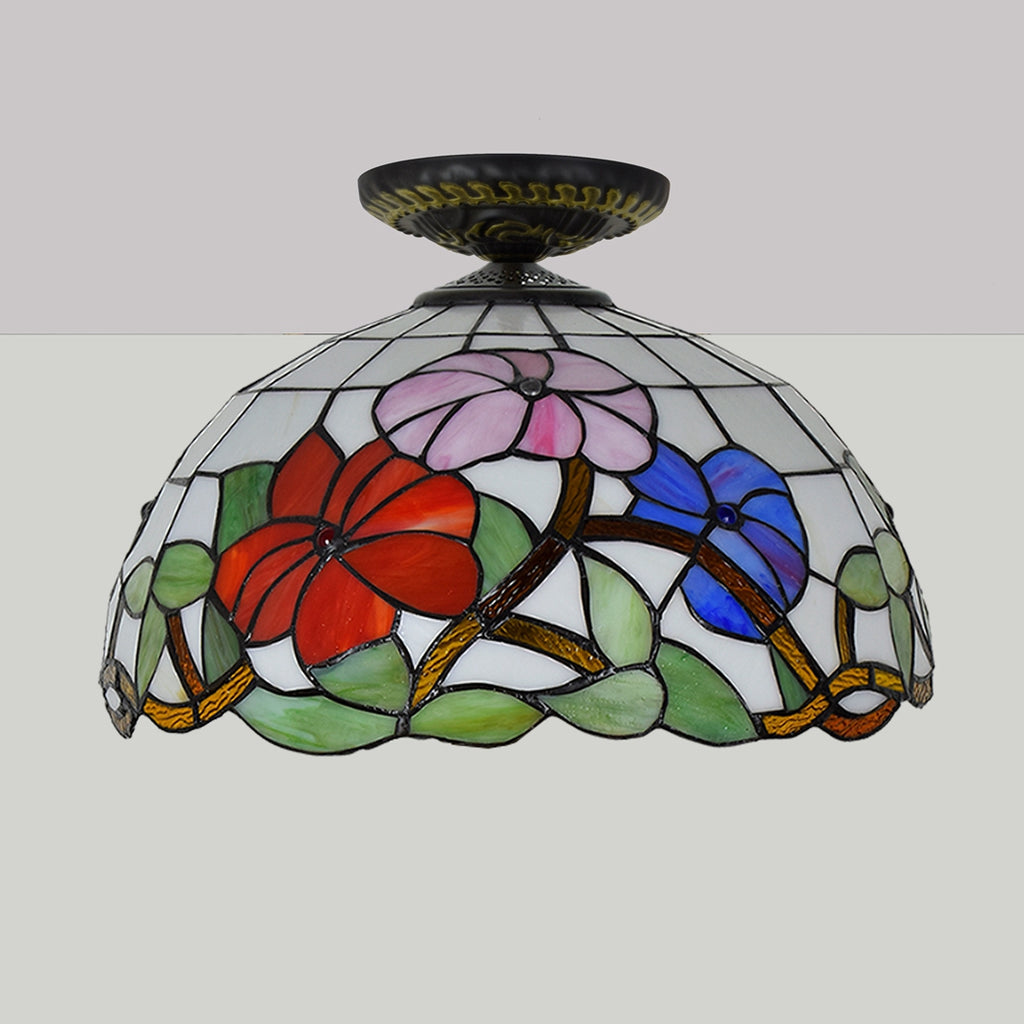 Plafonnier en Verre Teinté Floral Style Tiffany