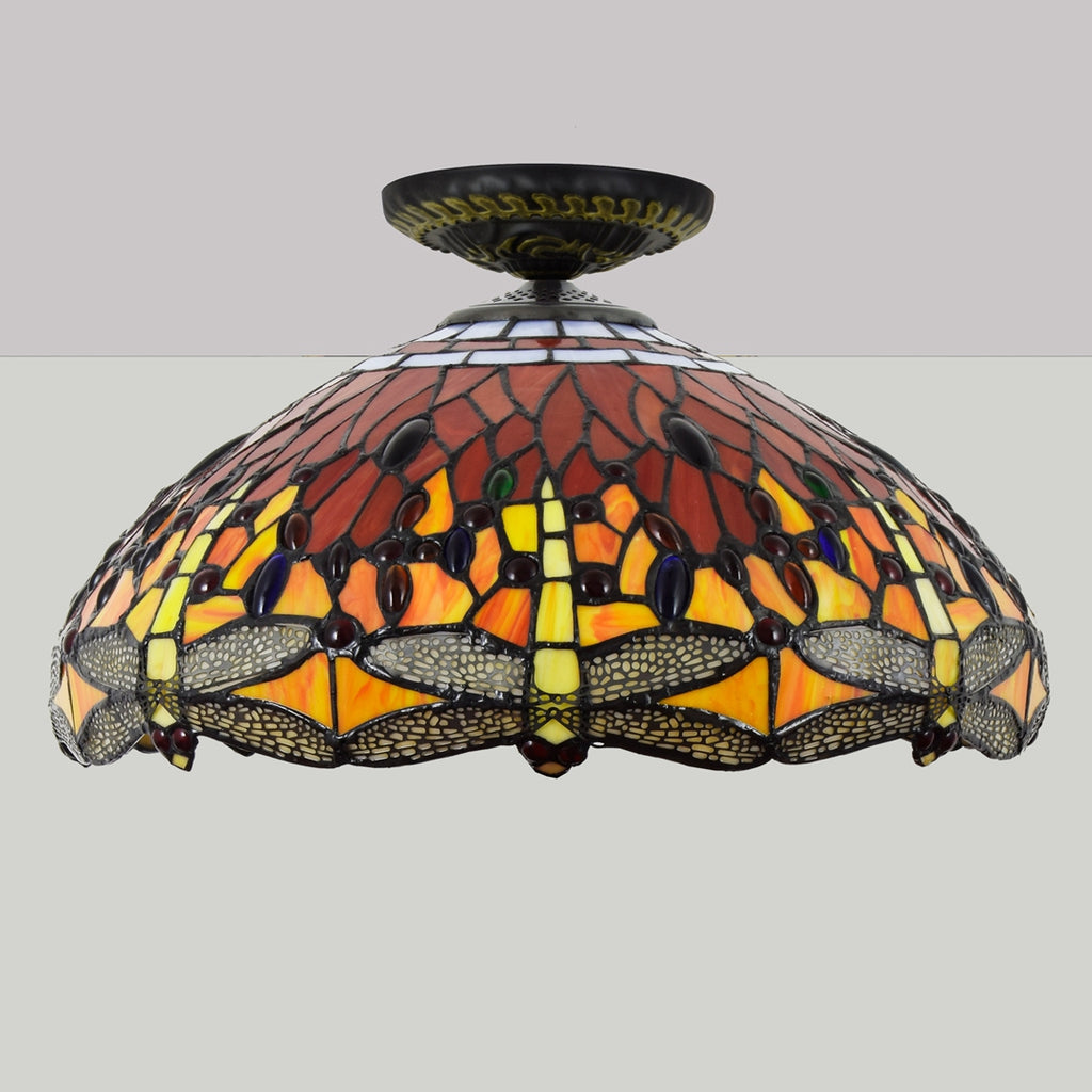 Plafonnier Tiffany Libellules en Vitraux Art Nouveau