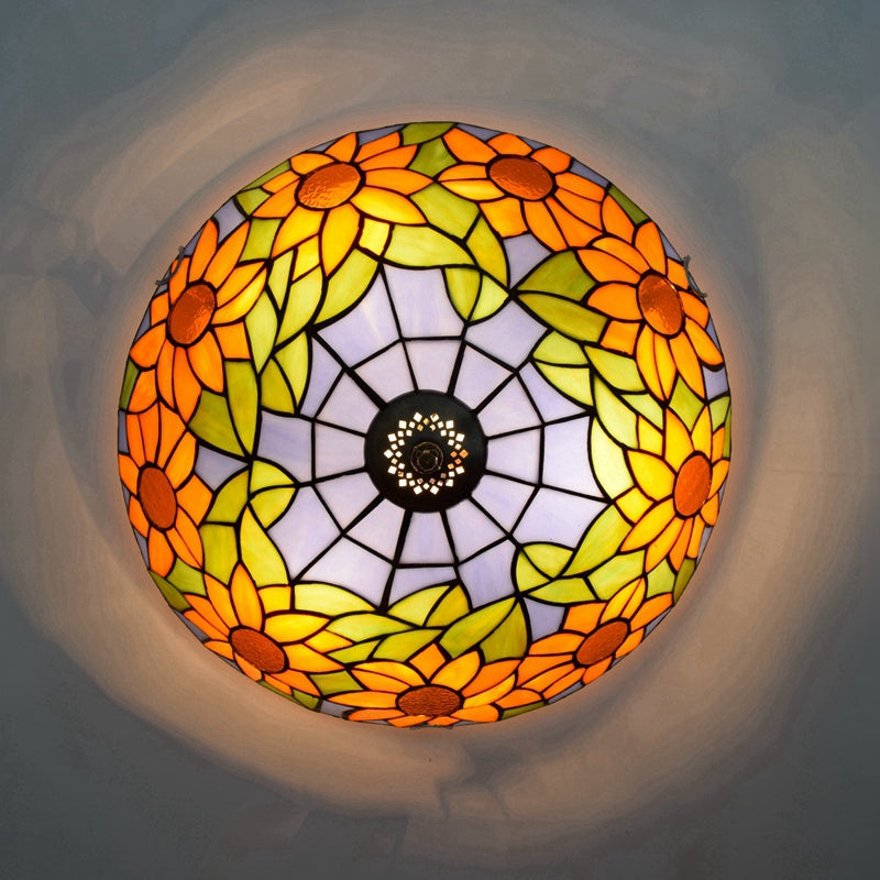 Plafonnier en Vitrail Style Tiffany Tournesols