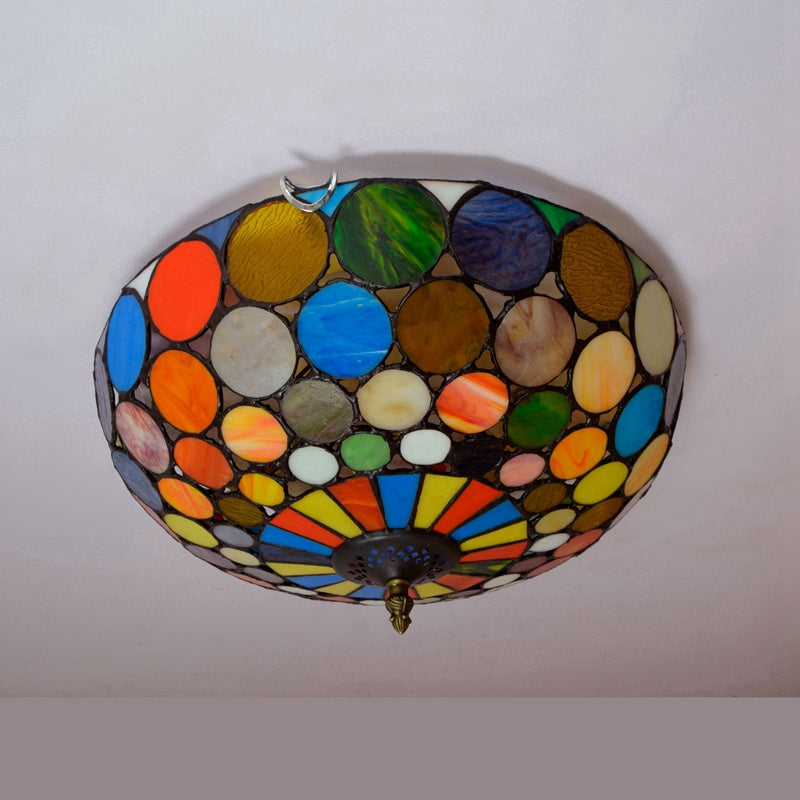 Plafonnier en Vitrail Façon Tiffany Cercles Vifs