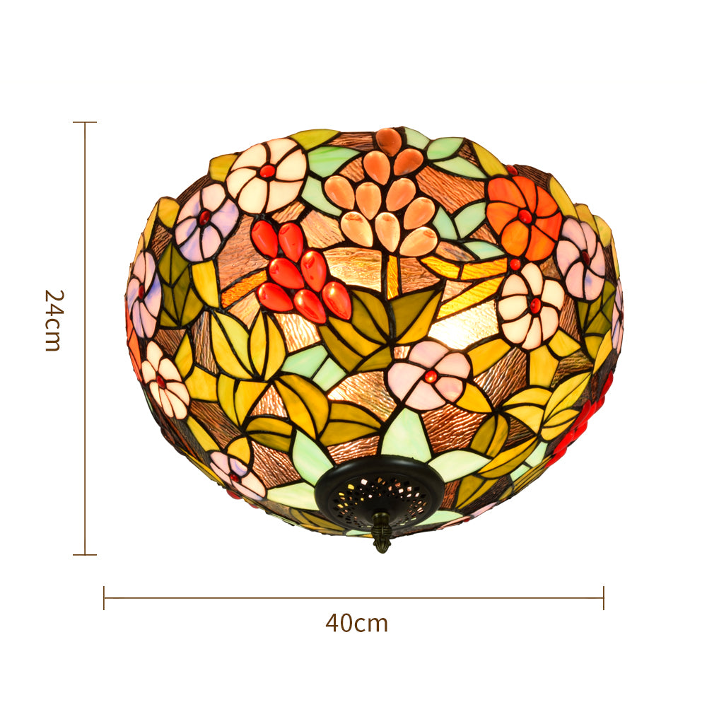 Plafonnier en Vitrail Floral Style Tiffany Dôme