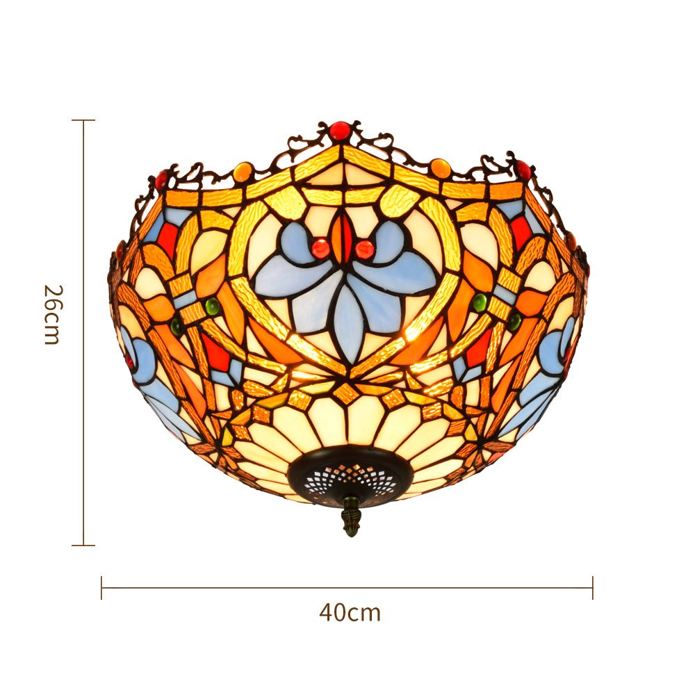 Plafonnier Dôme en Vitrail Style Tiffany Floral