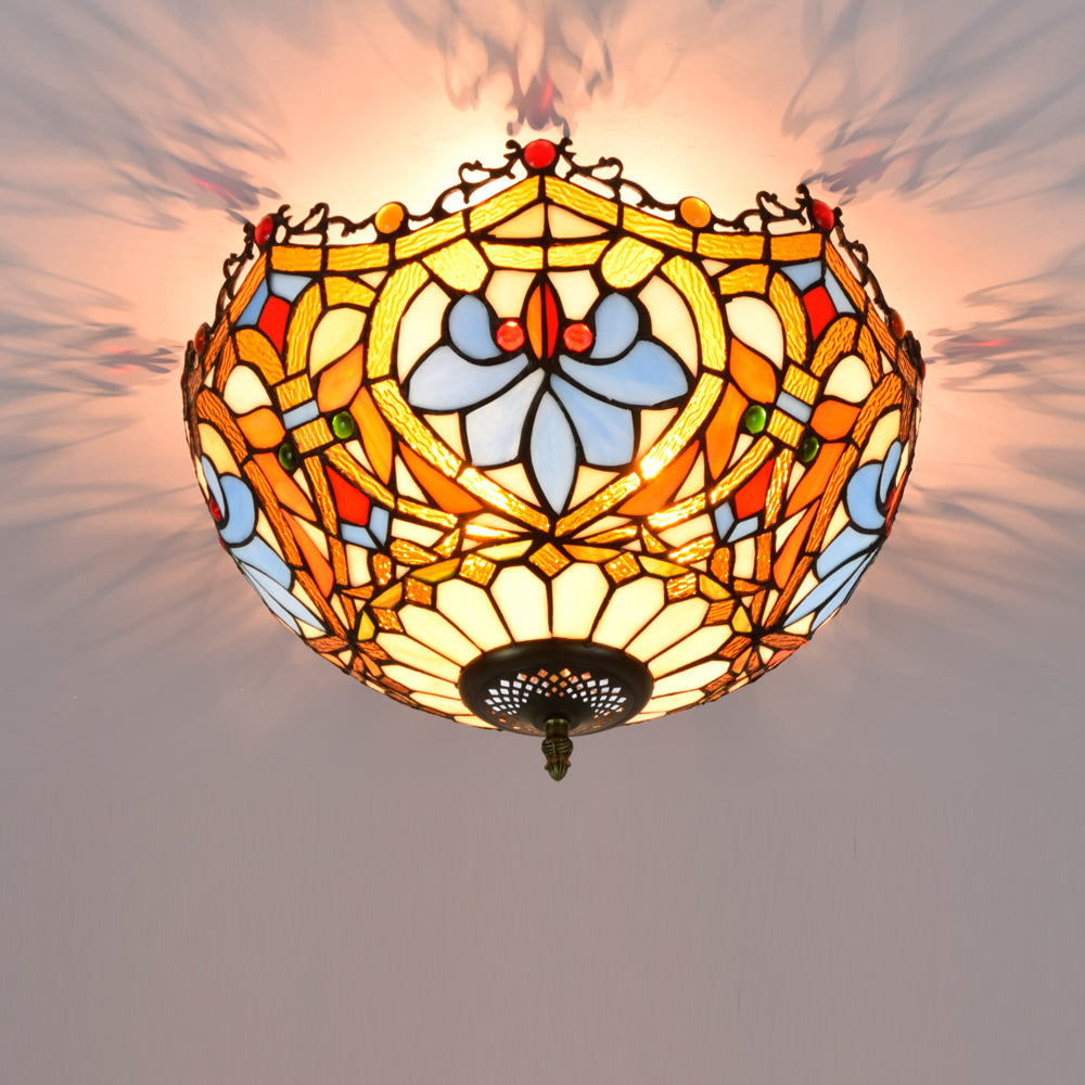 Plafonnier Dôme en Vitrail Style Tiffany Floral