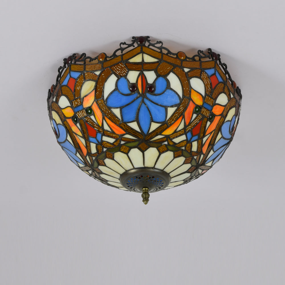 Plafonnier Dôme en Vitrail Style Tiffany Floral
