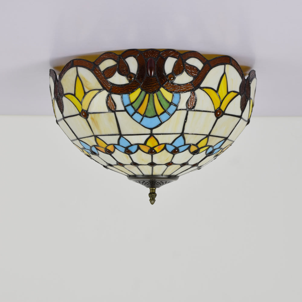 Plafonnier en Verre Teinté Tiffany à Motifs Floraux Image