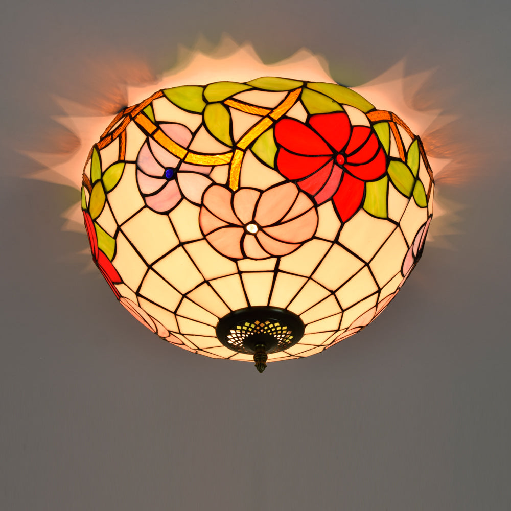 Plafonnier en Vitrail Floral Tiffany Dôme