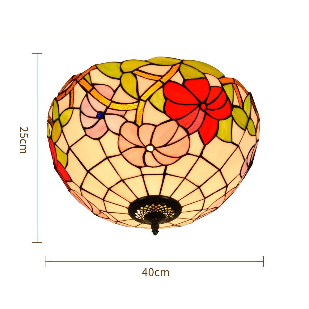 Plafonnier en Vitrail Floral Tiffany Dôme