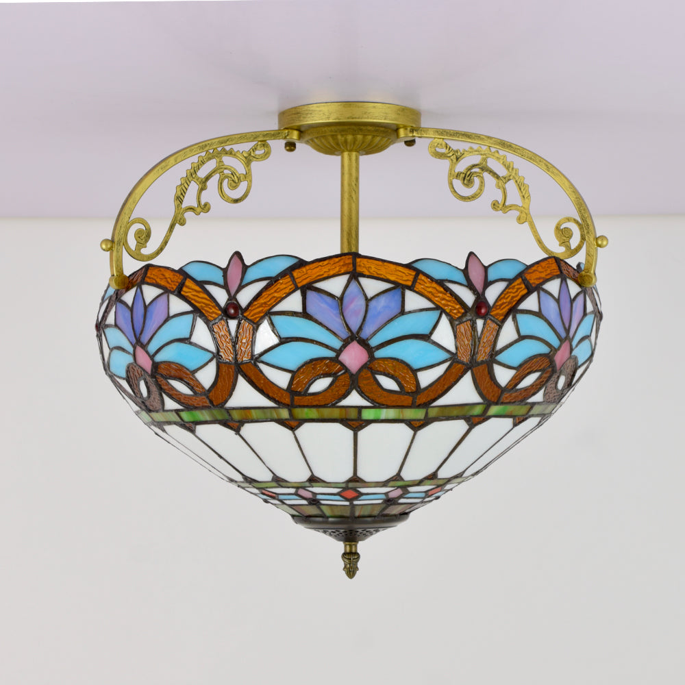 Plafonnier en Verre Teinté Style Tiffany Floral