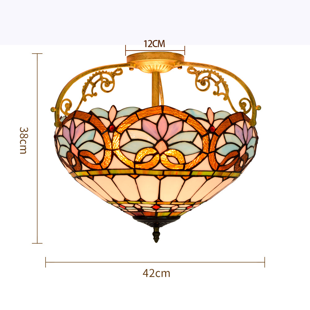 Plafonnier en Verre Teinté Style Tiffany Floral